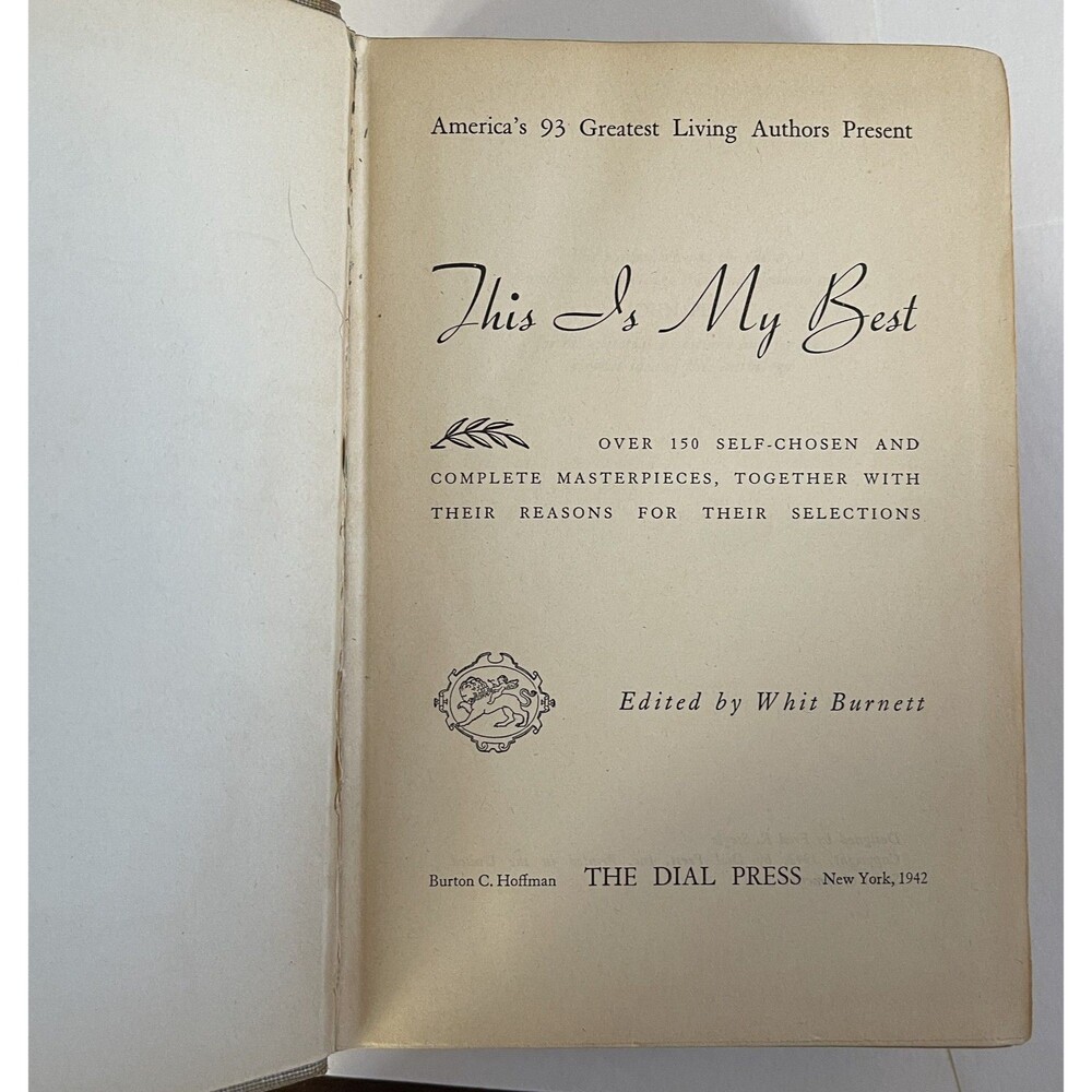 This Is My Best, Edited by Whit Burnett (1942, HC/NoDJ) 1st Edition